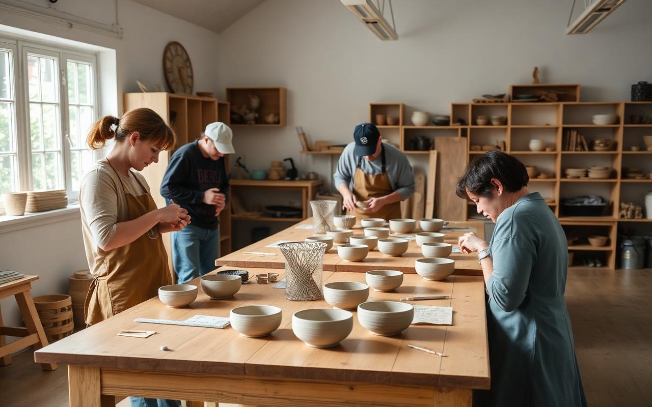Small hands-on craft workshop class in a bright studio